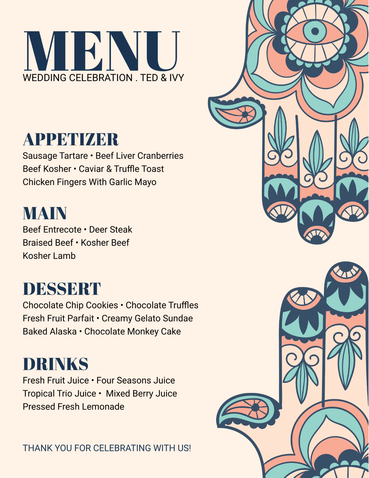 Wedding Food Menu Examples