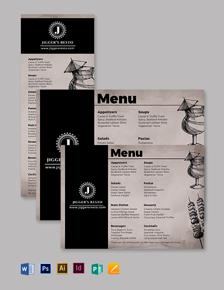 Lunch Dinner Menu Template - Illustrator, Word, Apple Pages, PSD, Publisher