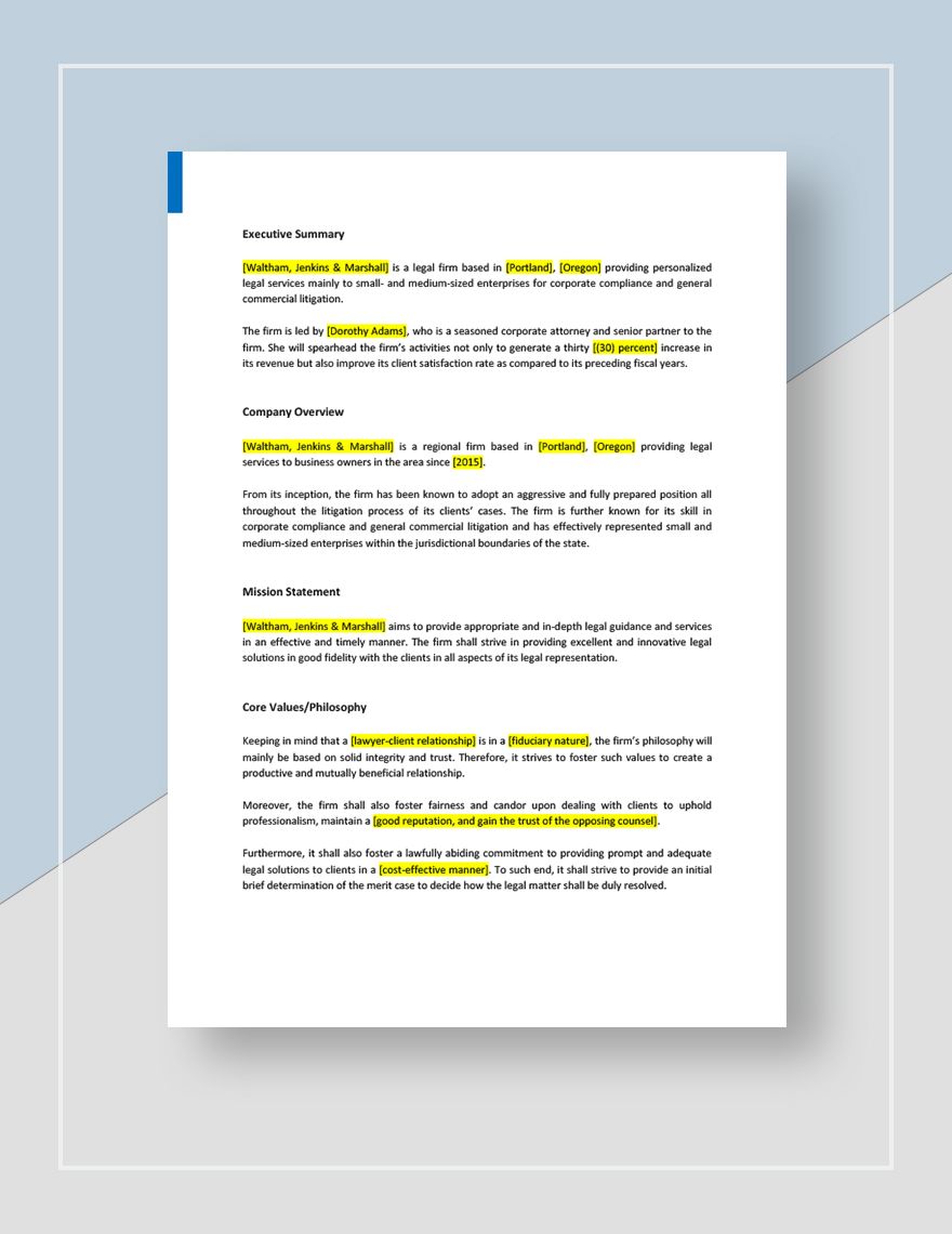 Legal Strategic Plan Template - Google Docs, Word, Apple Pages 