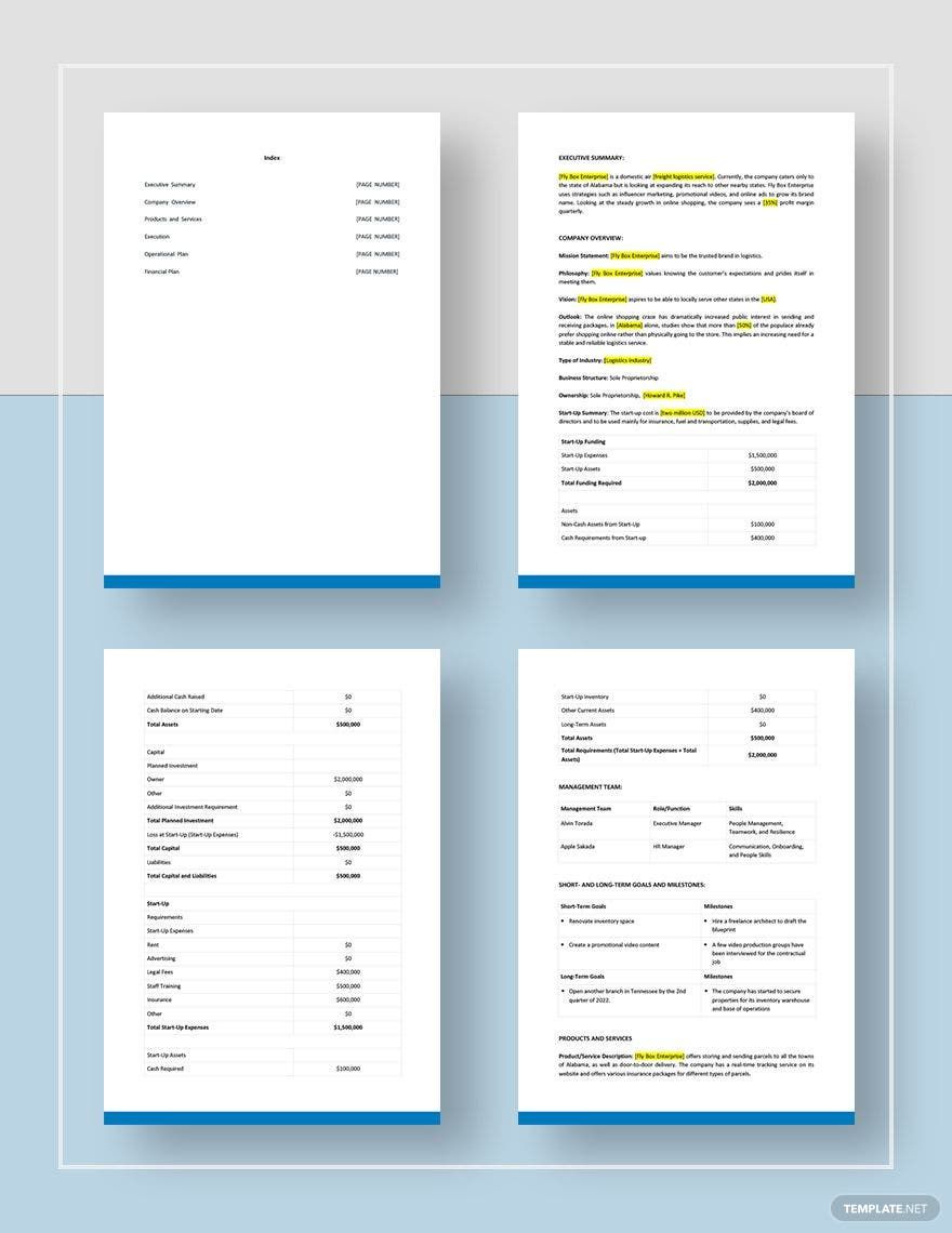 Logistics Business Plan Template Google Docs Word Apple Pages 