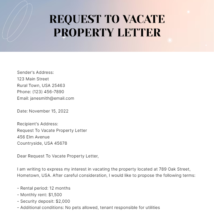 Request To Vacate Property Letter Template