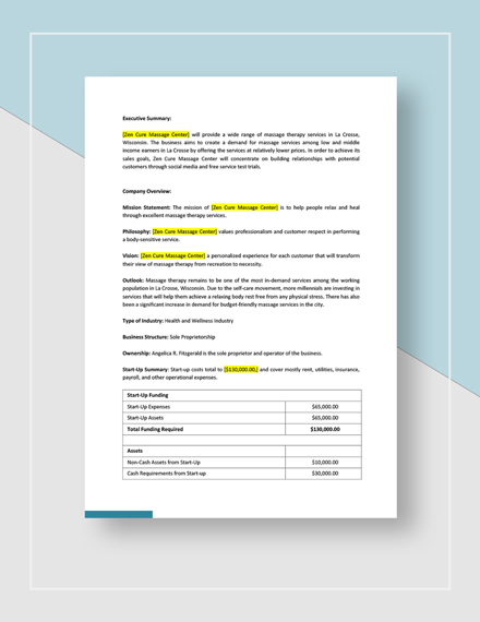 Massage therapy business plan samples free picture