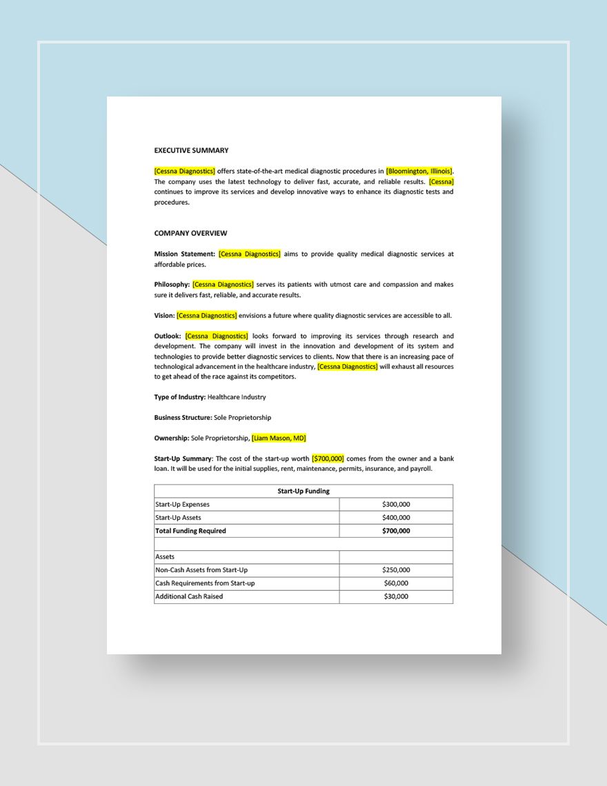 Medical Laboratory Business Plan Template