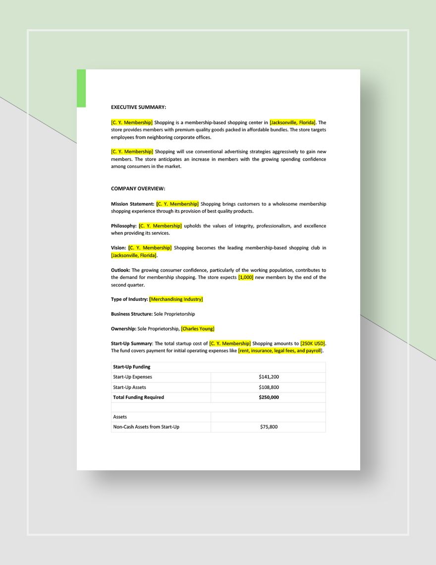 Membership Business Plan Template Google Docs Word Apple Pages