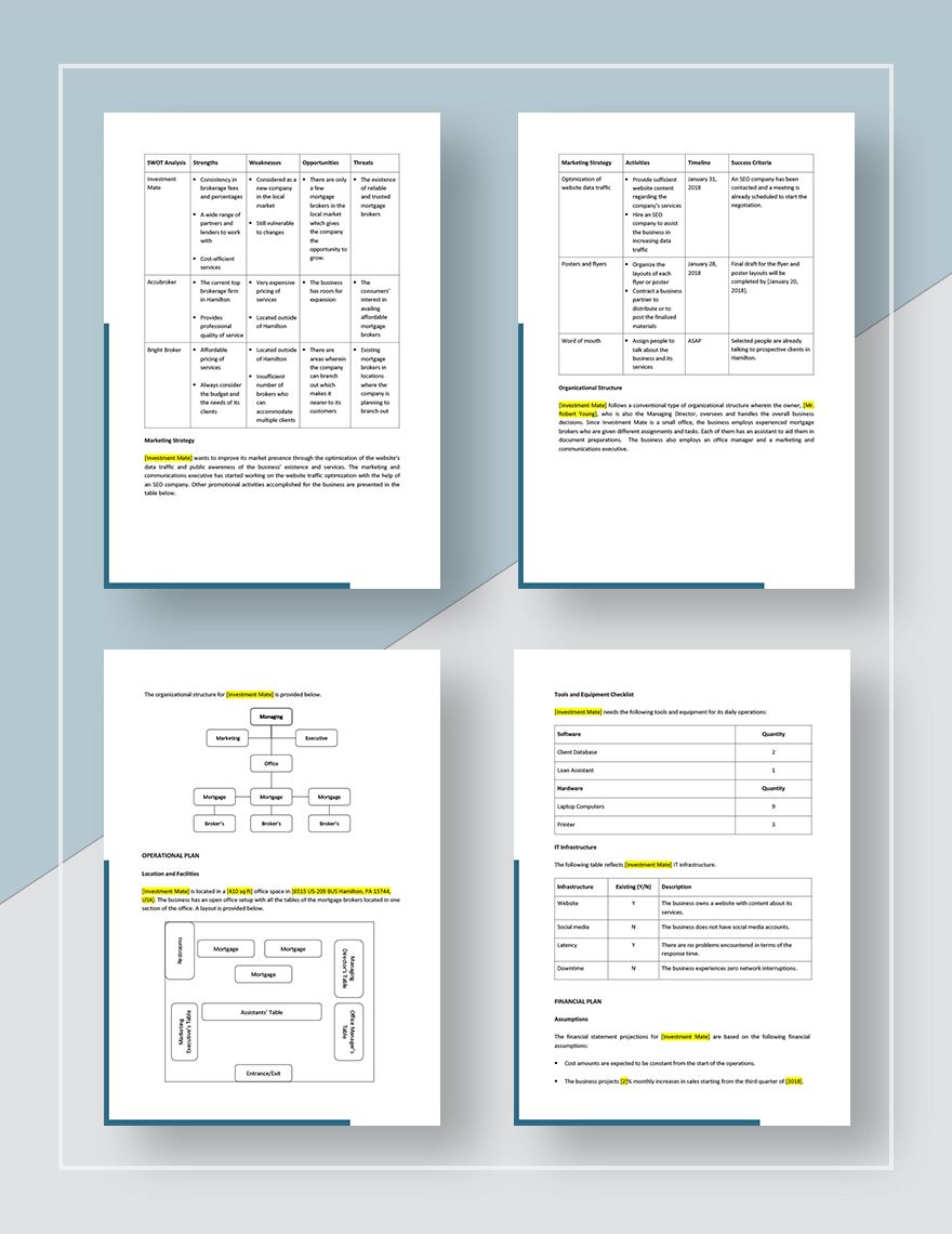 mortgage business plan template