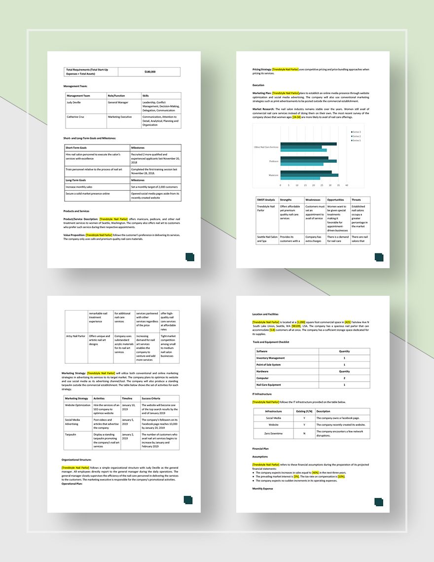 Nail Salon Business Plan Template in Pages Word Google Docs