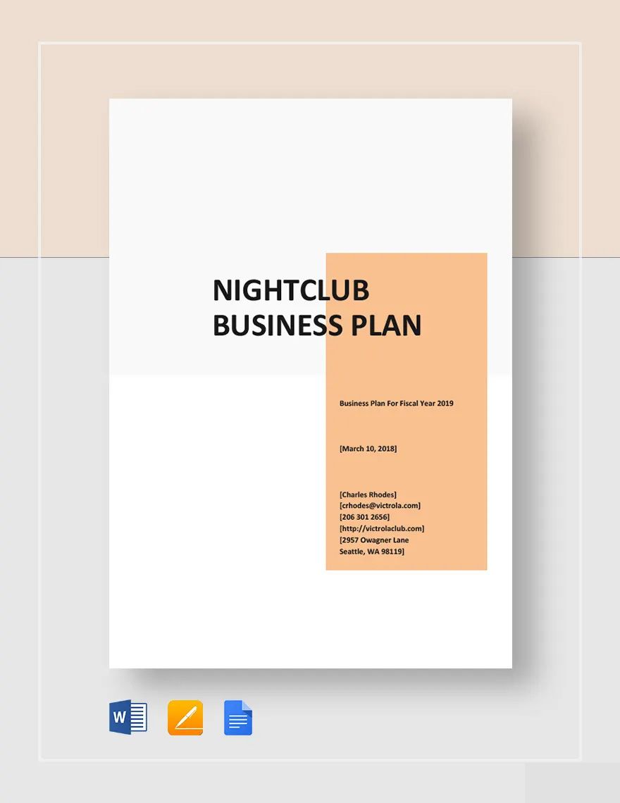 Night Club Business Plan Template in Word, Google Docs, Apple Pages