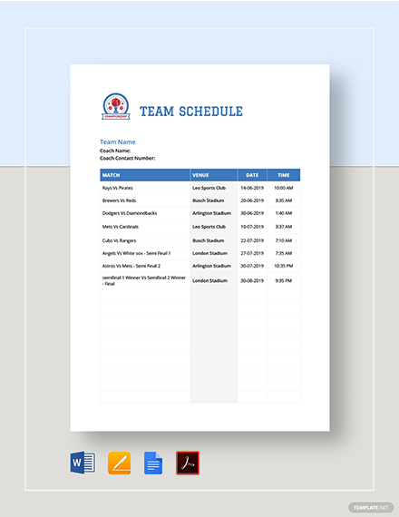 Team Schedule Template 10  Free Word Excel PDF Format Download