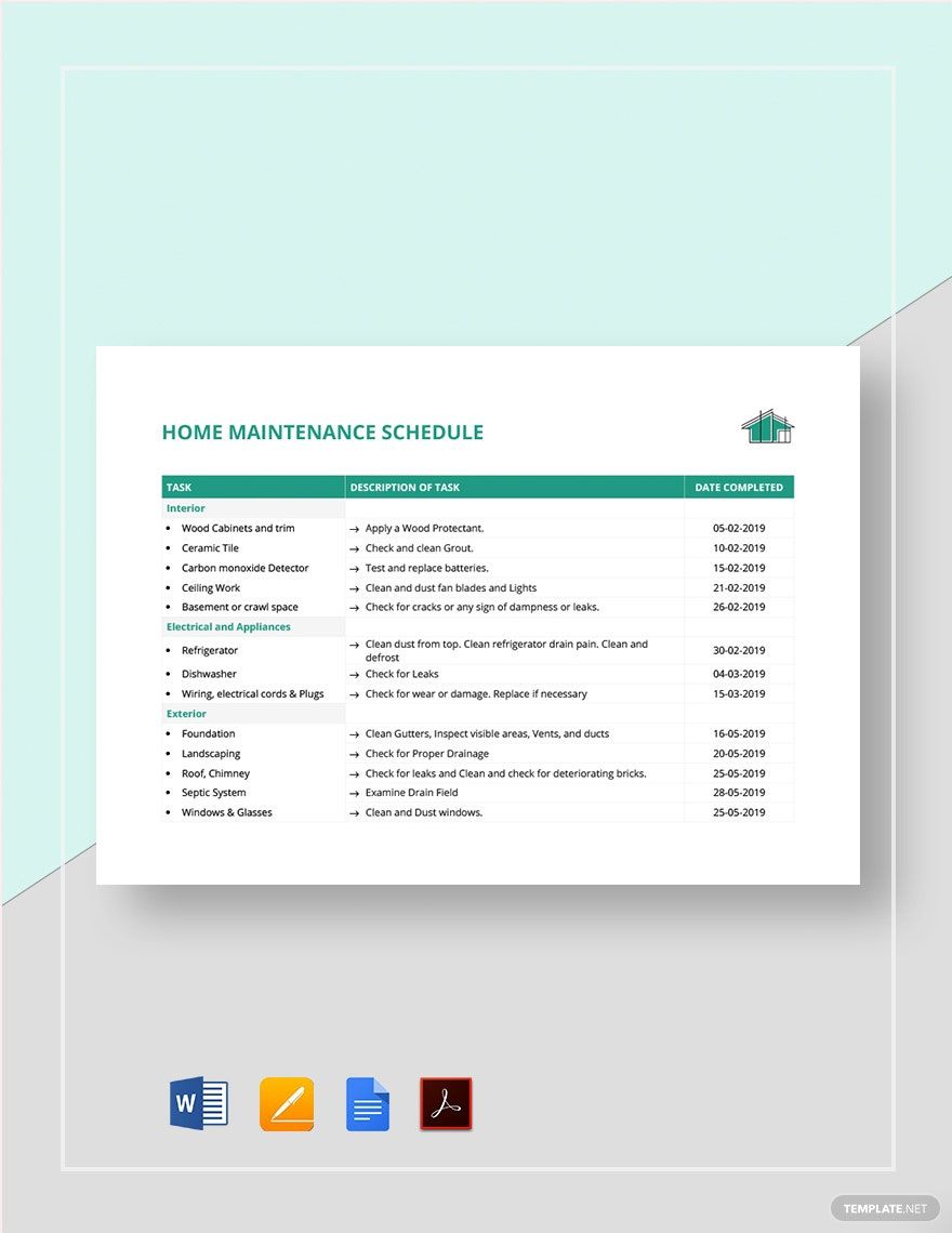 Home Maintenance Schedule Template Download In Word Google Docs PDF 