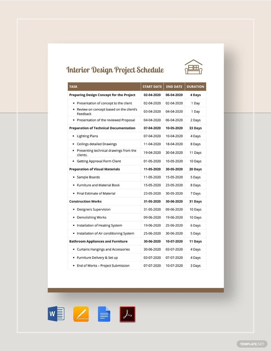 Interior Design Project Schedule Template