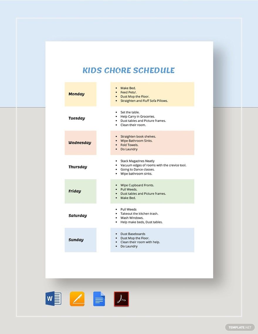 Kids Chore Schedule Template