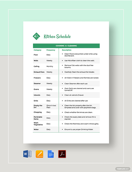 kitchen schedule template pdf word google docs apple pages