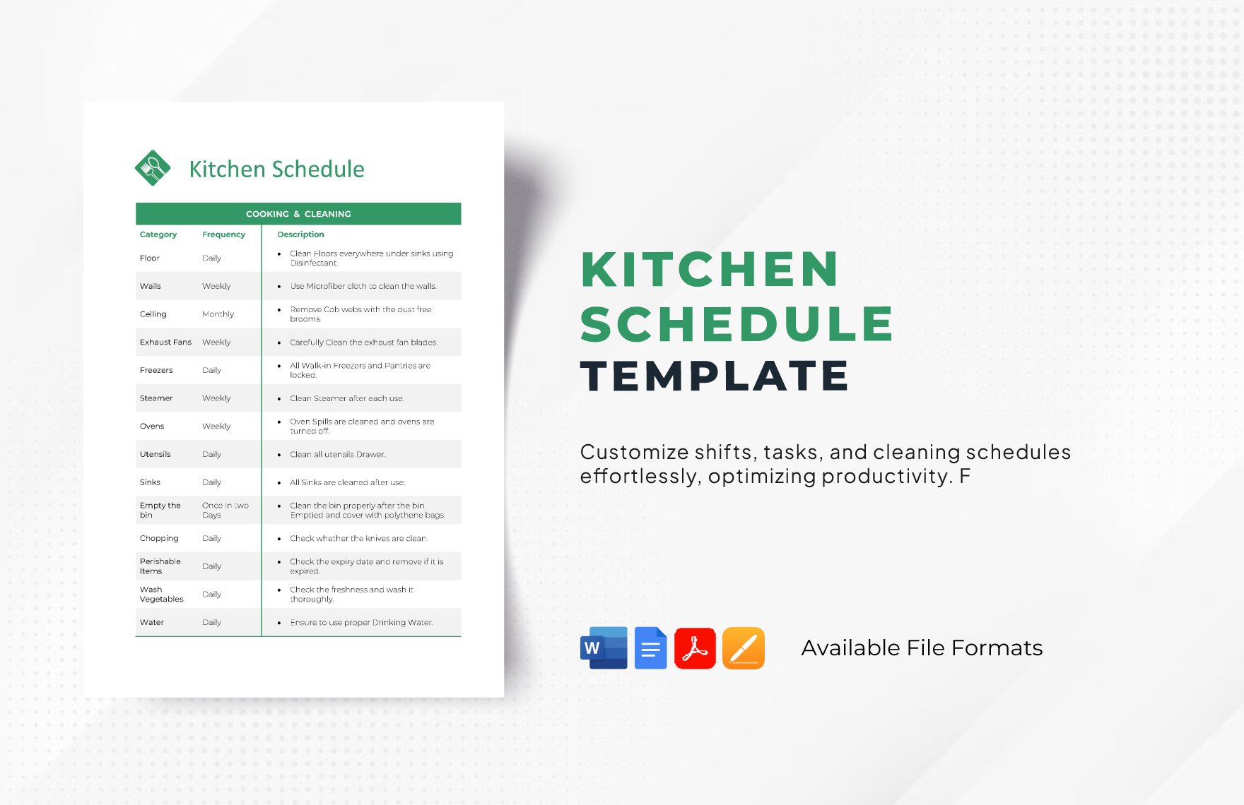 Kitchen Schedule template