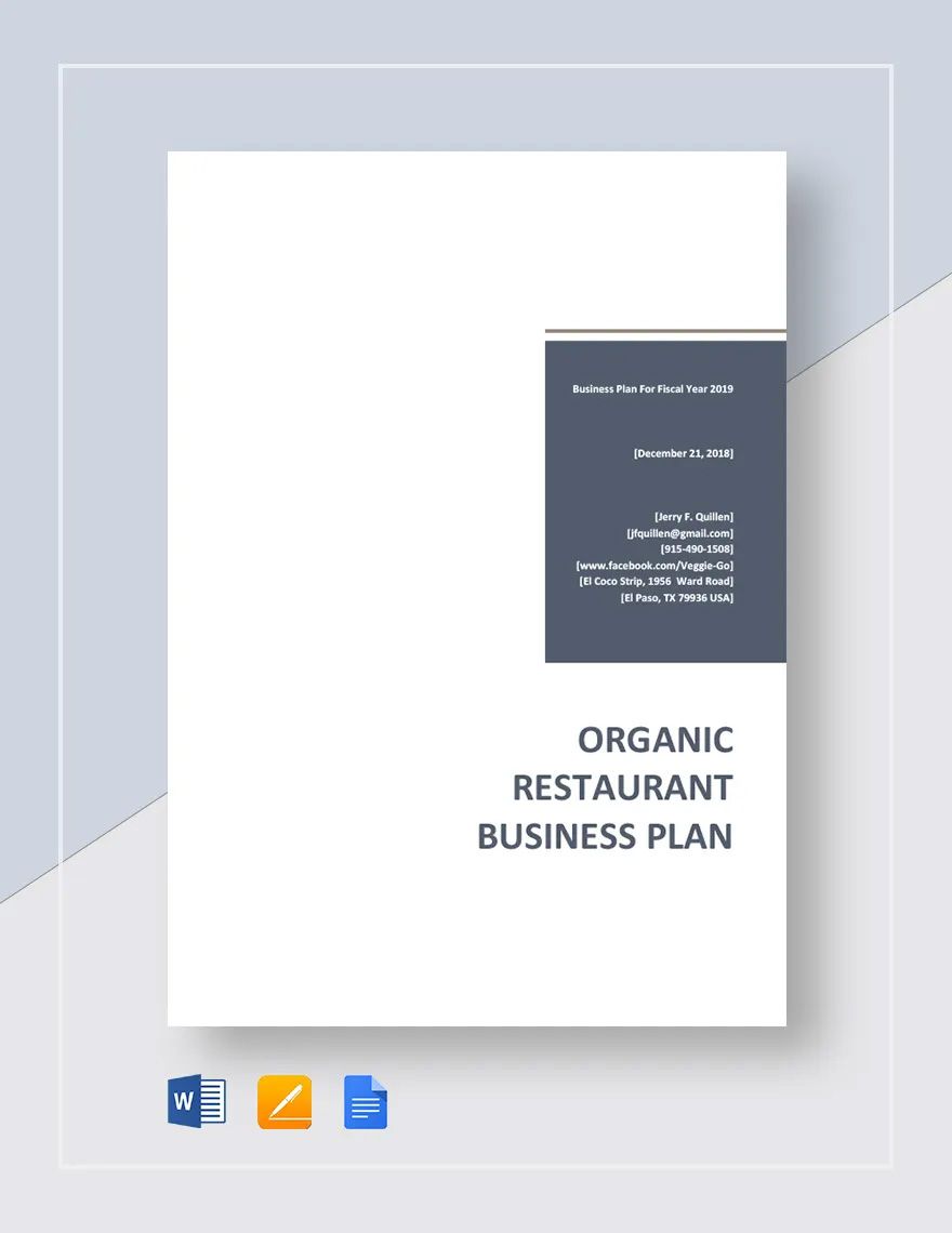 Organic Restaurant Business Plan Template