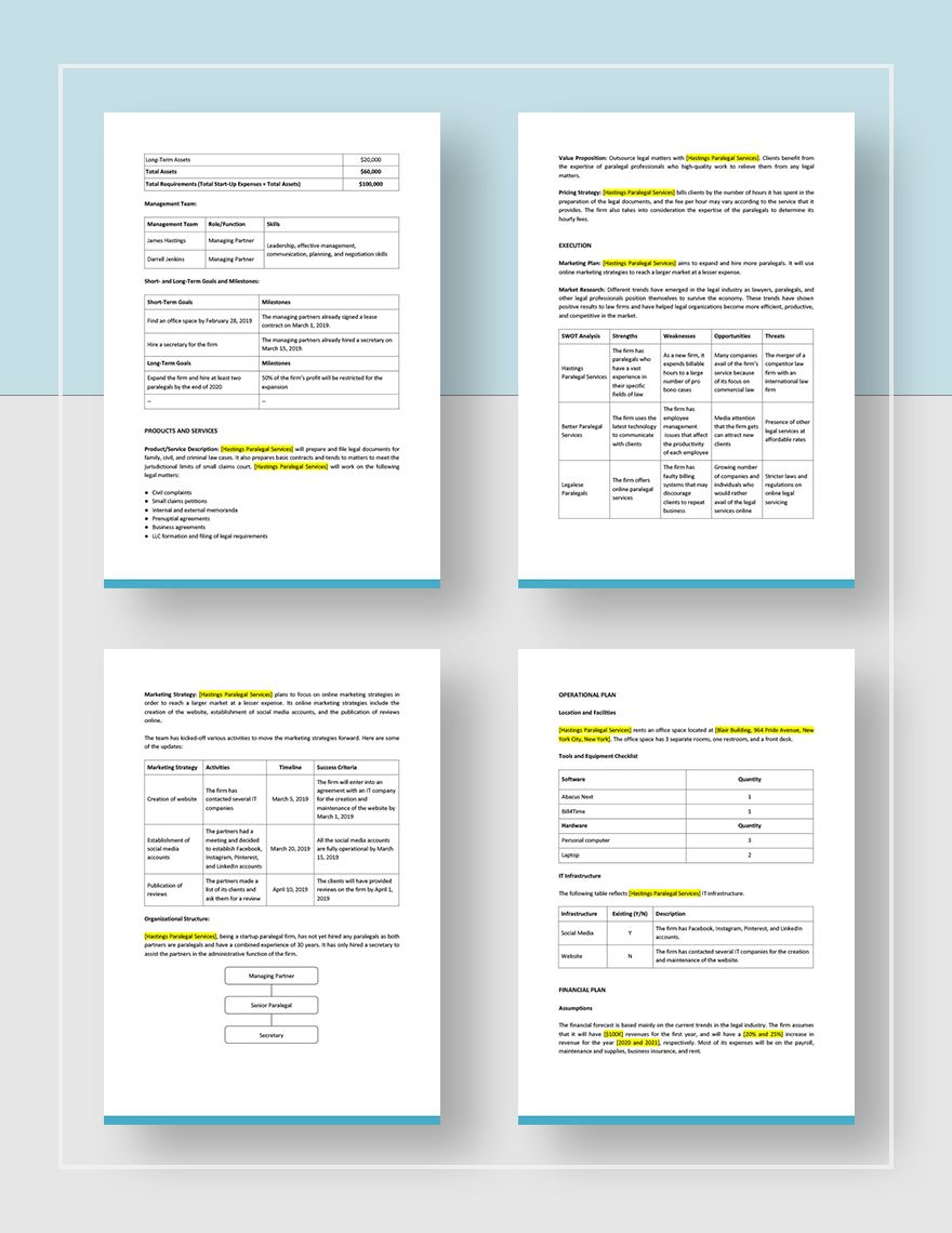 Paralegal Business Plan Template