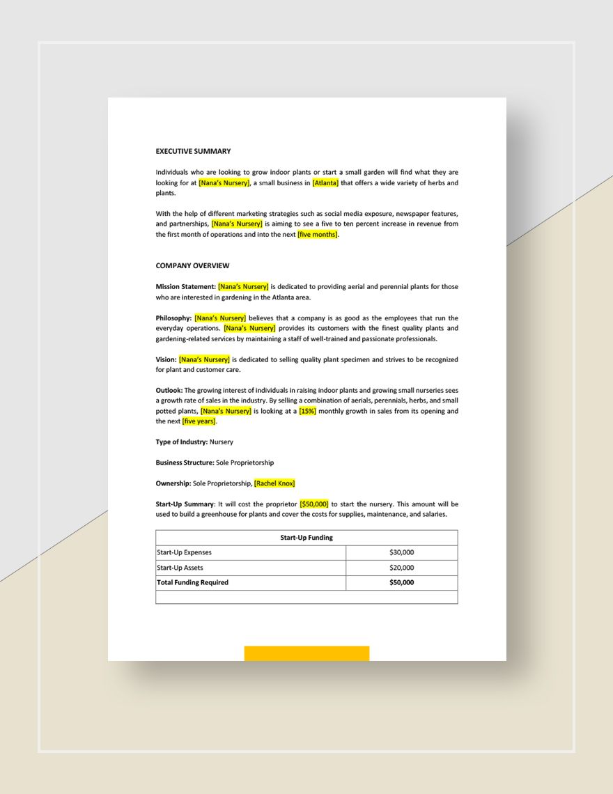 tree nursery business plan pdf