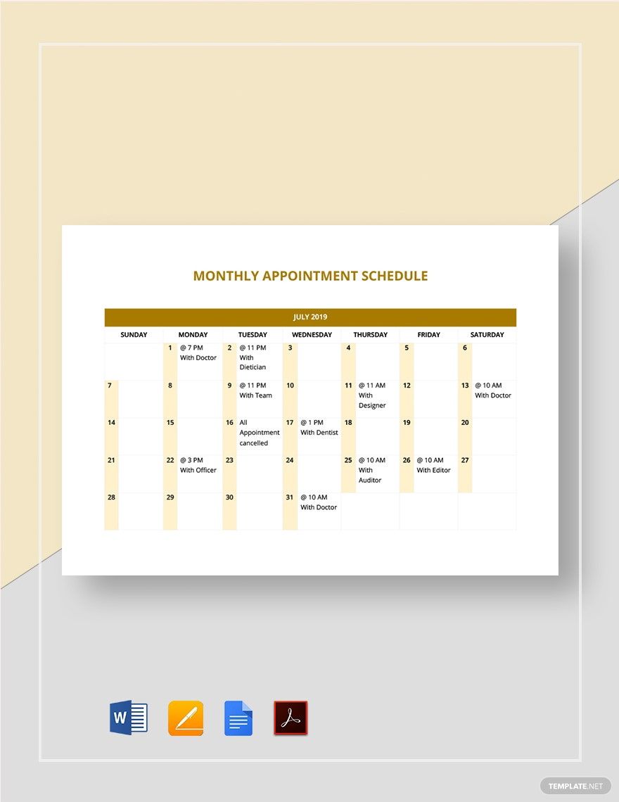 Monthly Appointment Schedule Template