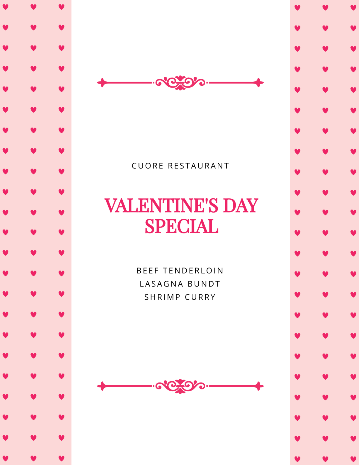 Free Valentine's Day Special Menu Template