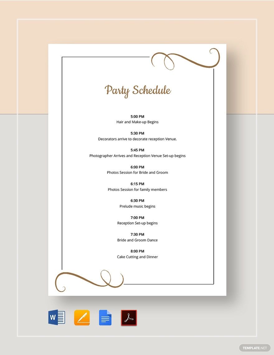 Party Schedule Template