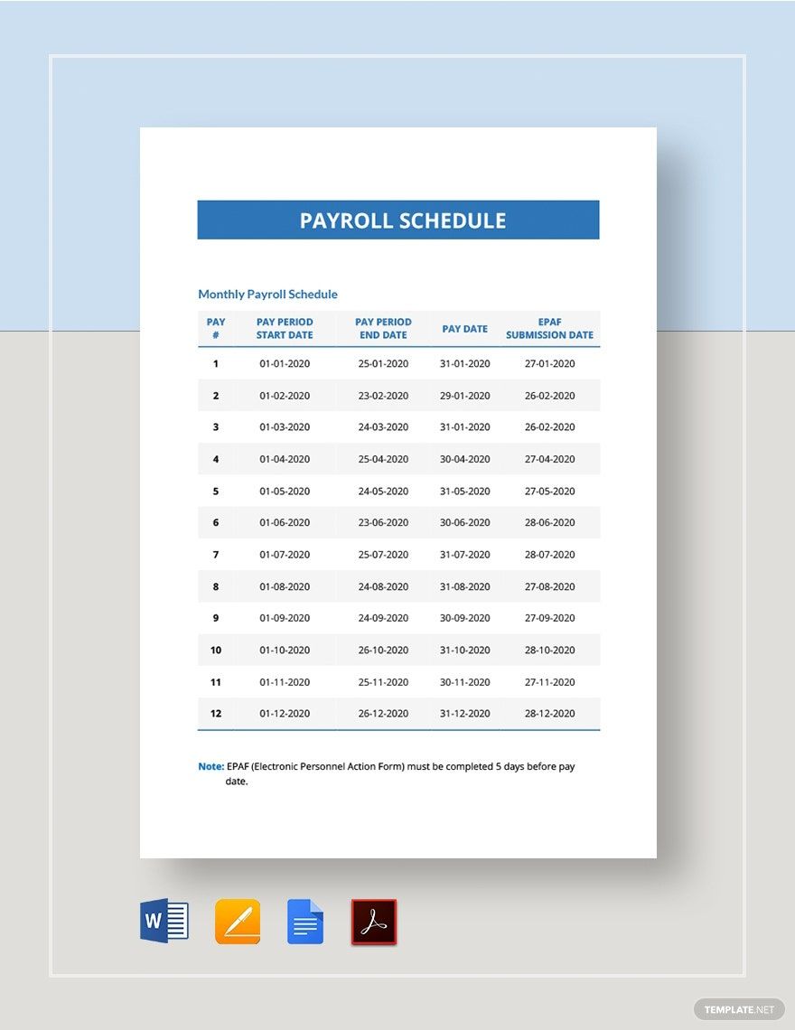 Payroll Schedule Template