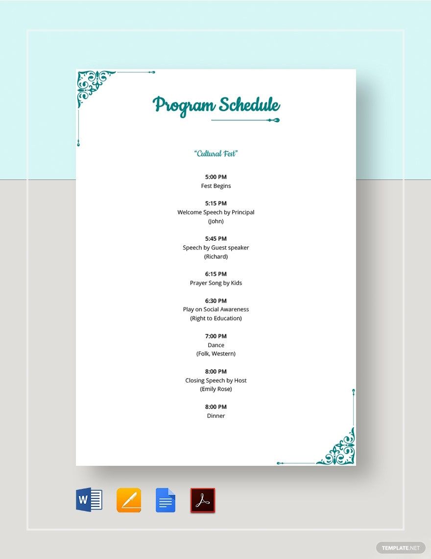 Program Schedule Template in Word, Google Docs, PDF, Apple Pages