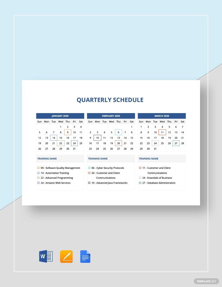 Quarterly Schedule Template in Word, Google Docs, Apple Pages