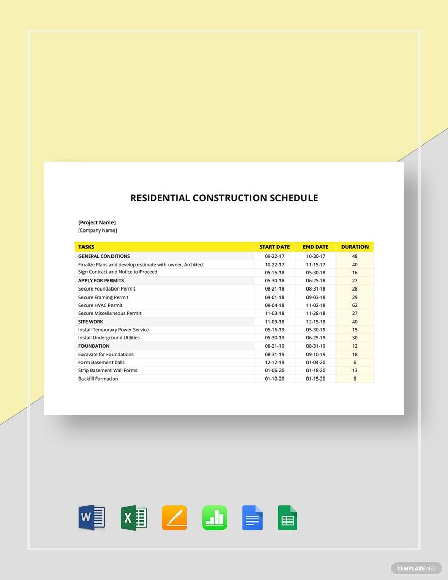 Residential Construction Schedule Template