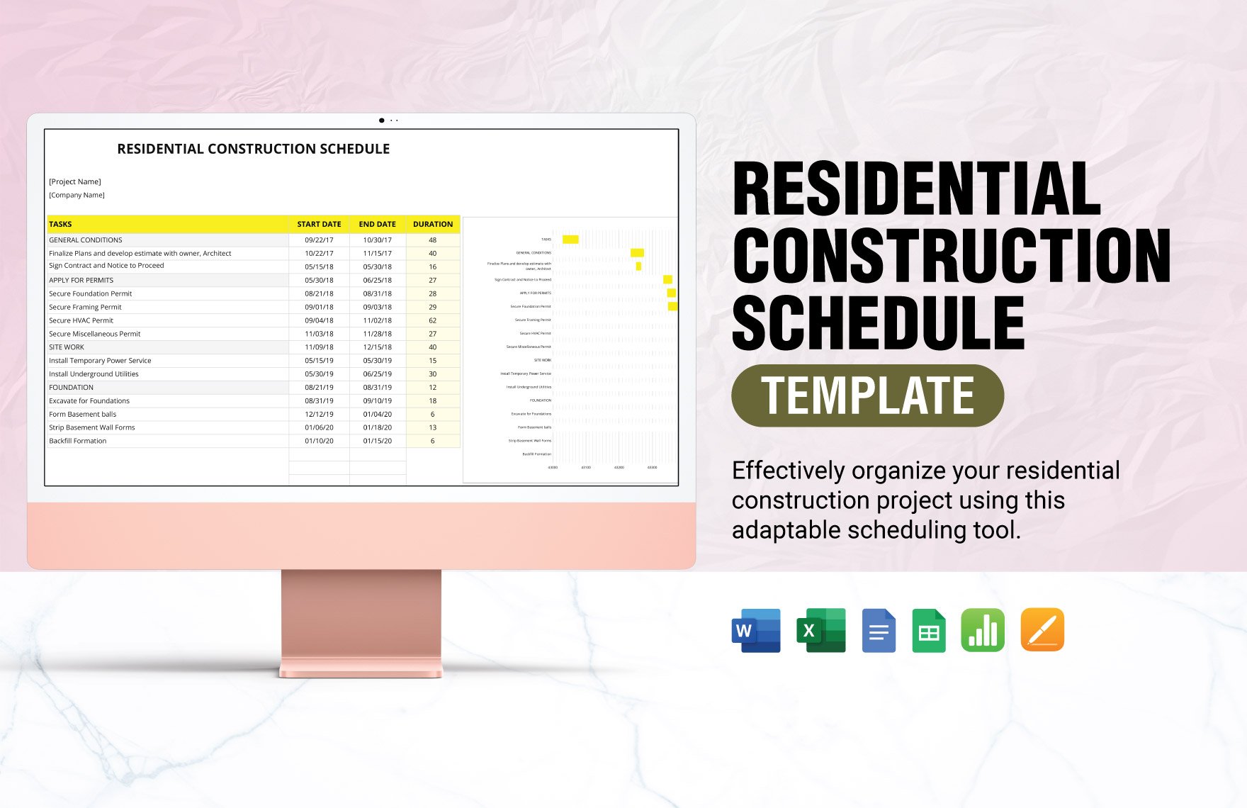 Residential Construction Schedule Template in Word, Google Docs, Excel, Google Sheets, Apple Pages, Apple Numbers