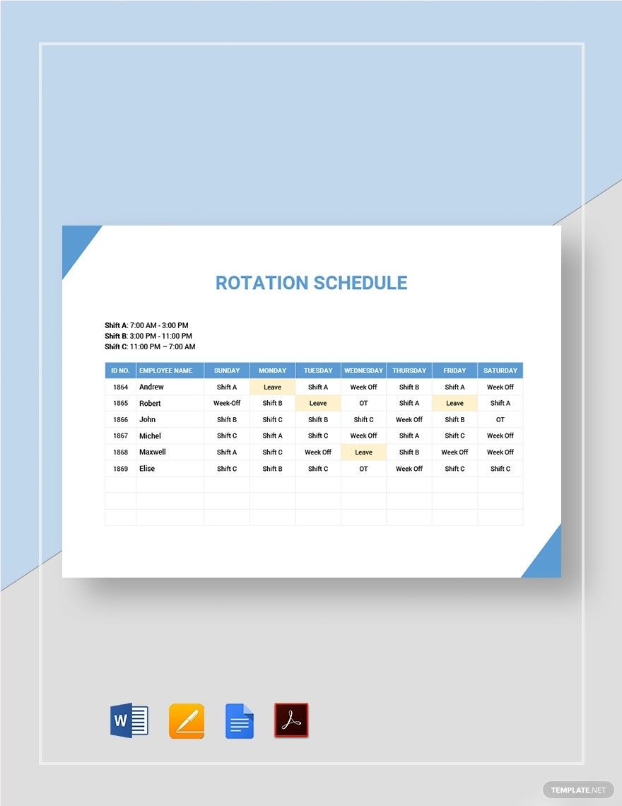 Rotation/Rotating Schedule Template in Word, Google Docs, PDF, Apple Pages