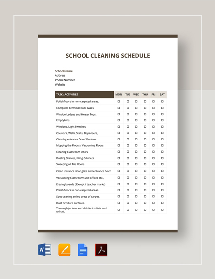 Sample School Cleaning Schedule Template - Download in Word, Google ...