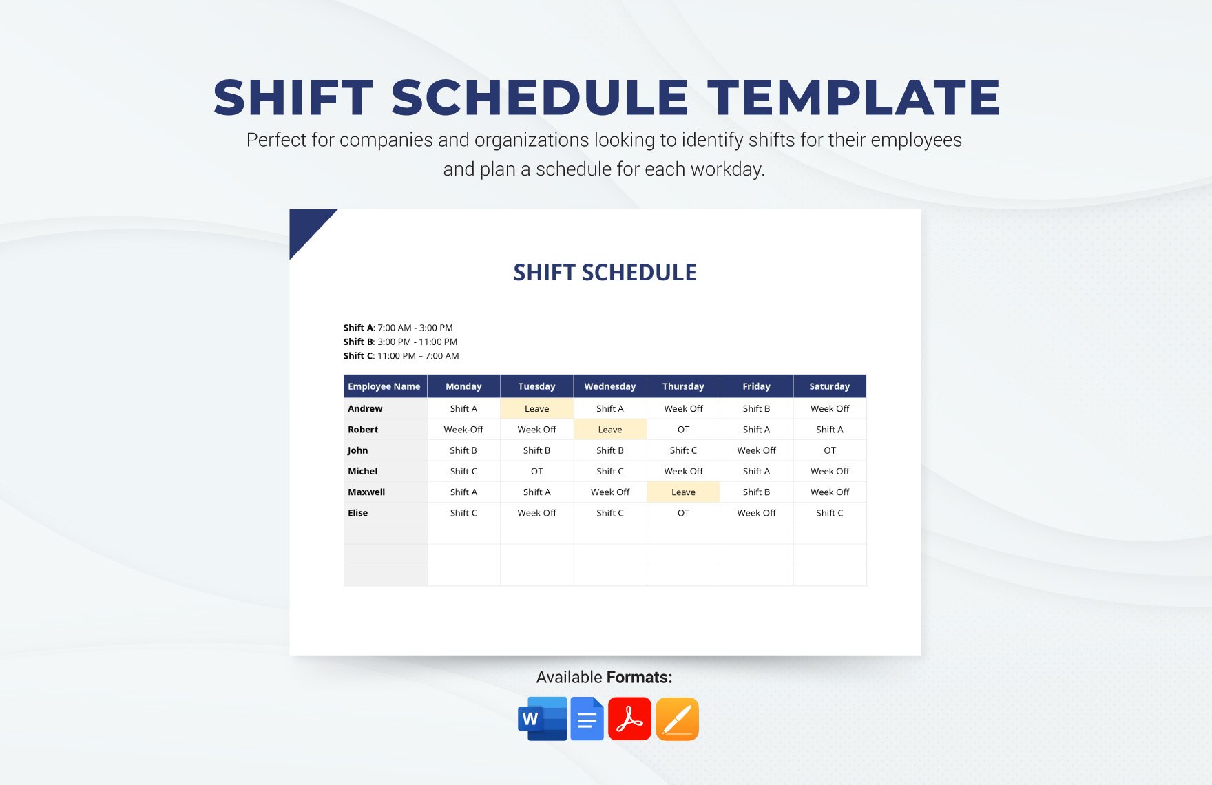 Shift Schedule Template in Word, Google Docs, PDF, Apple Pages