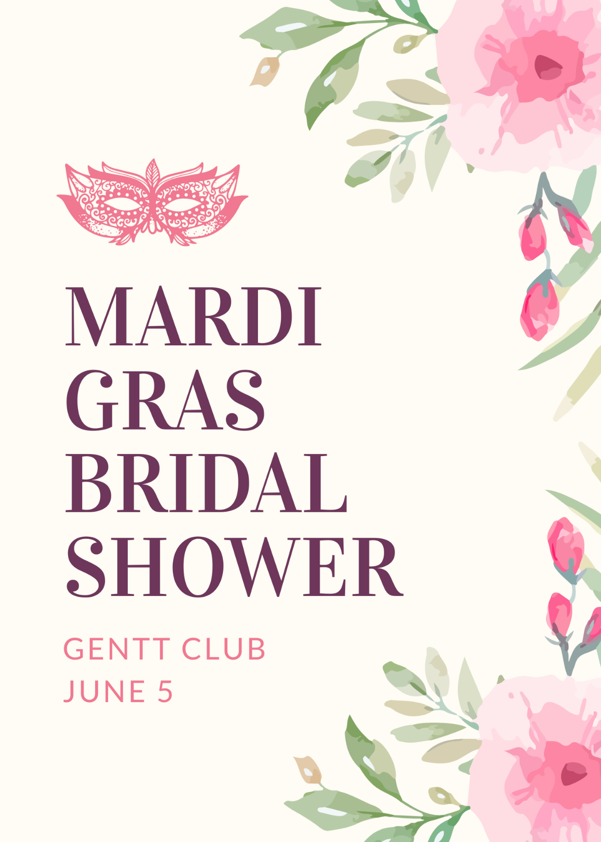 Mardi Gras Bridal Shower Invitation Template
