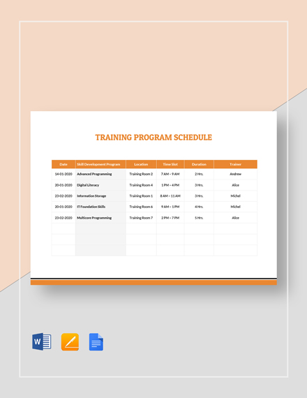 Restaurant Employee Training Schedule Template: Download 195+ Schedule ...