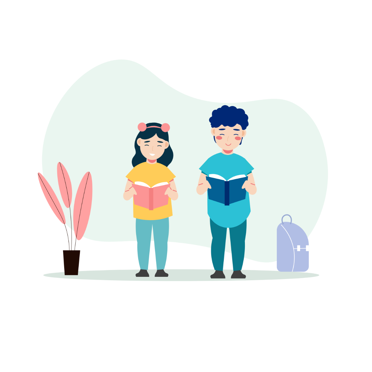 Free Boy and Girl Reading Book Vector Template