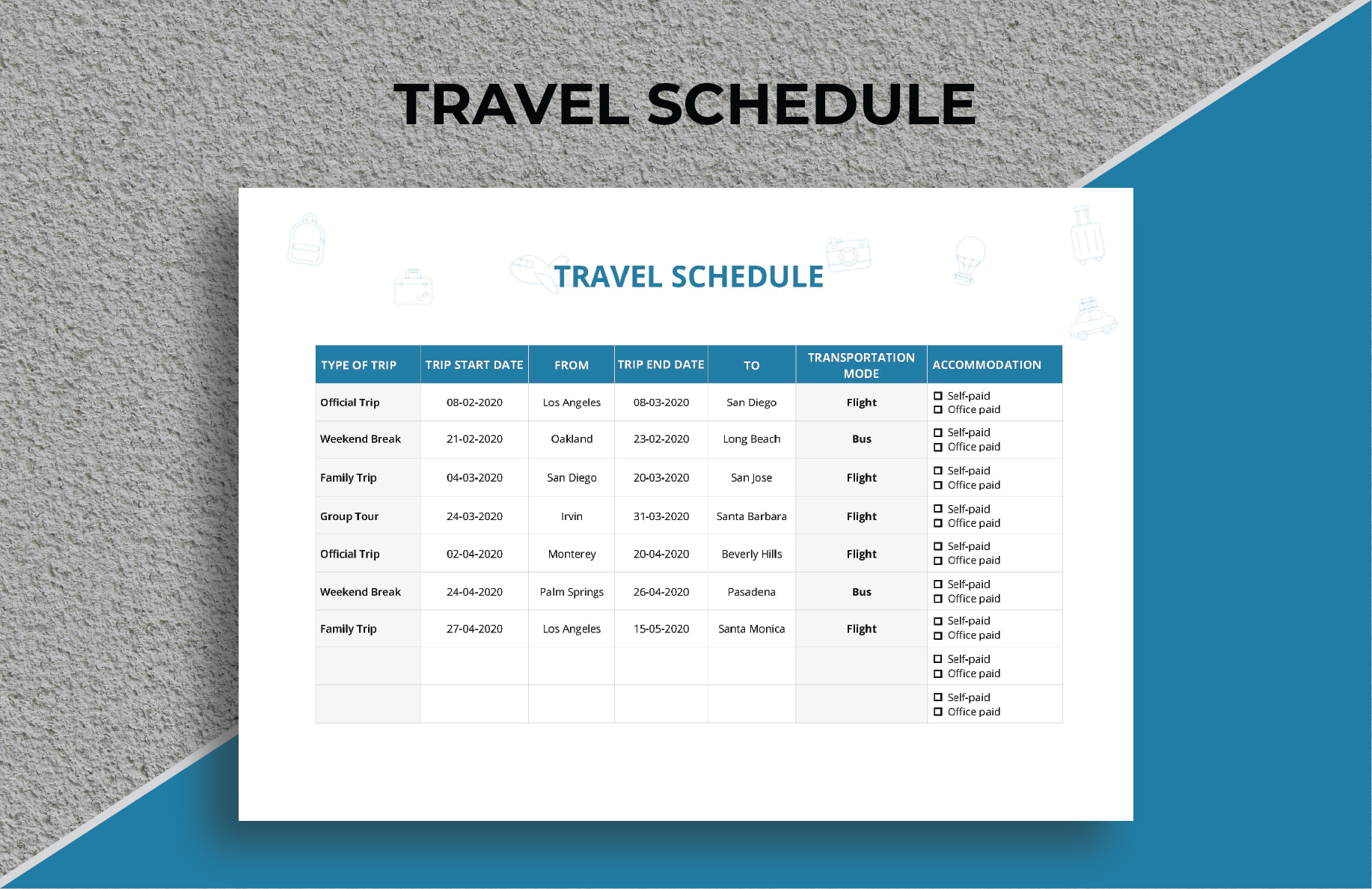 travel schedule template google sheets