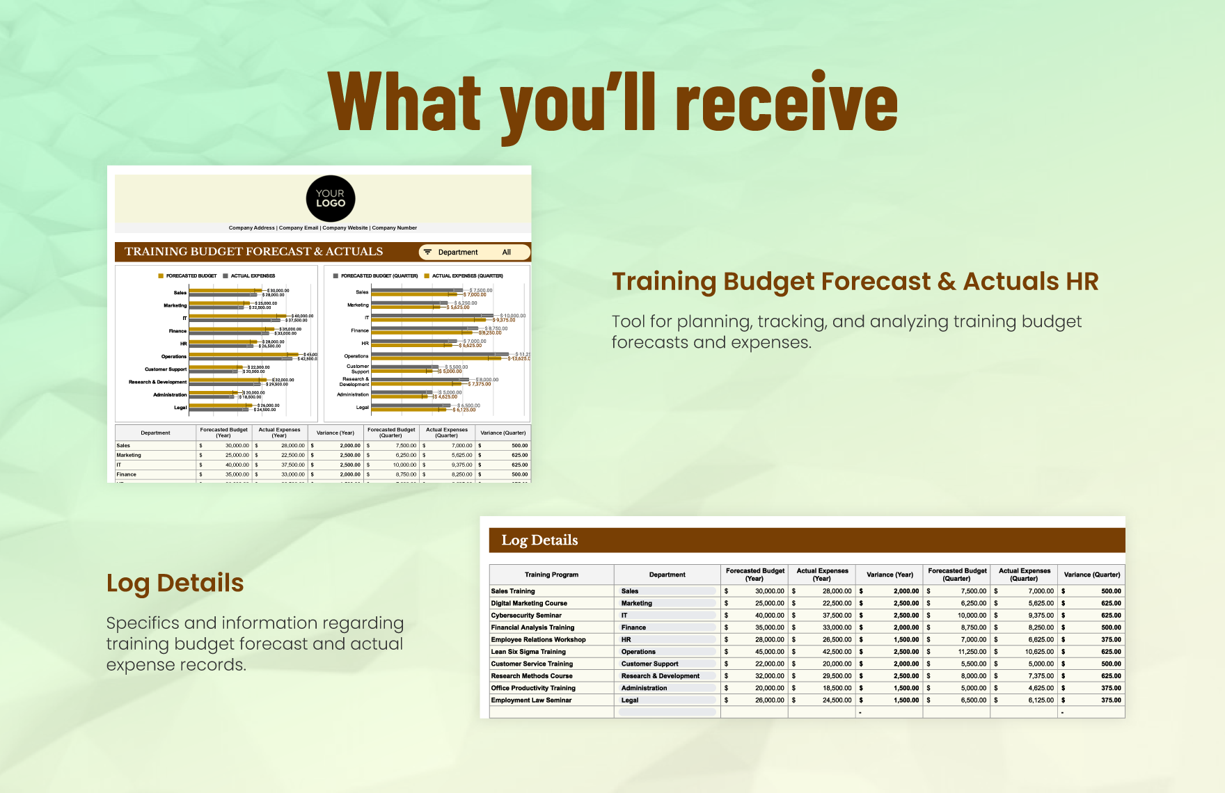 Training Budget Forecast & Actuals HR Template