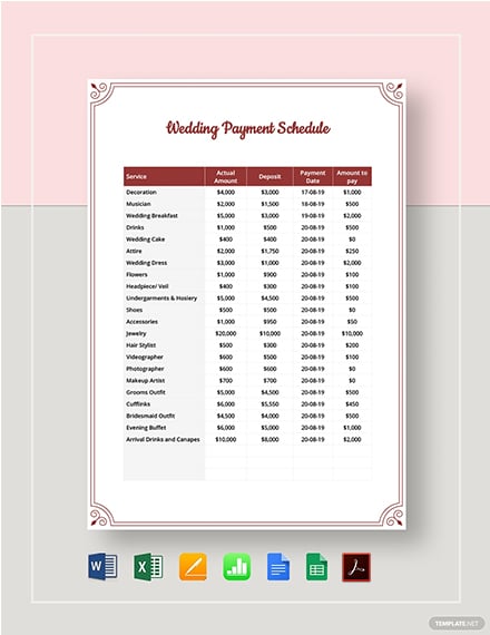 wedding payment schedule