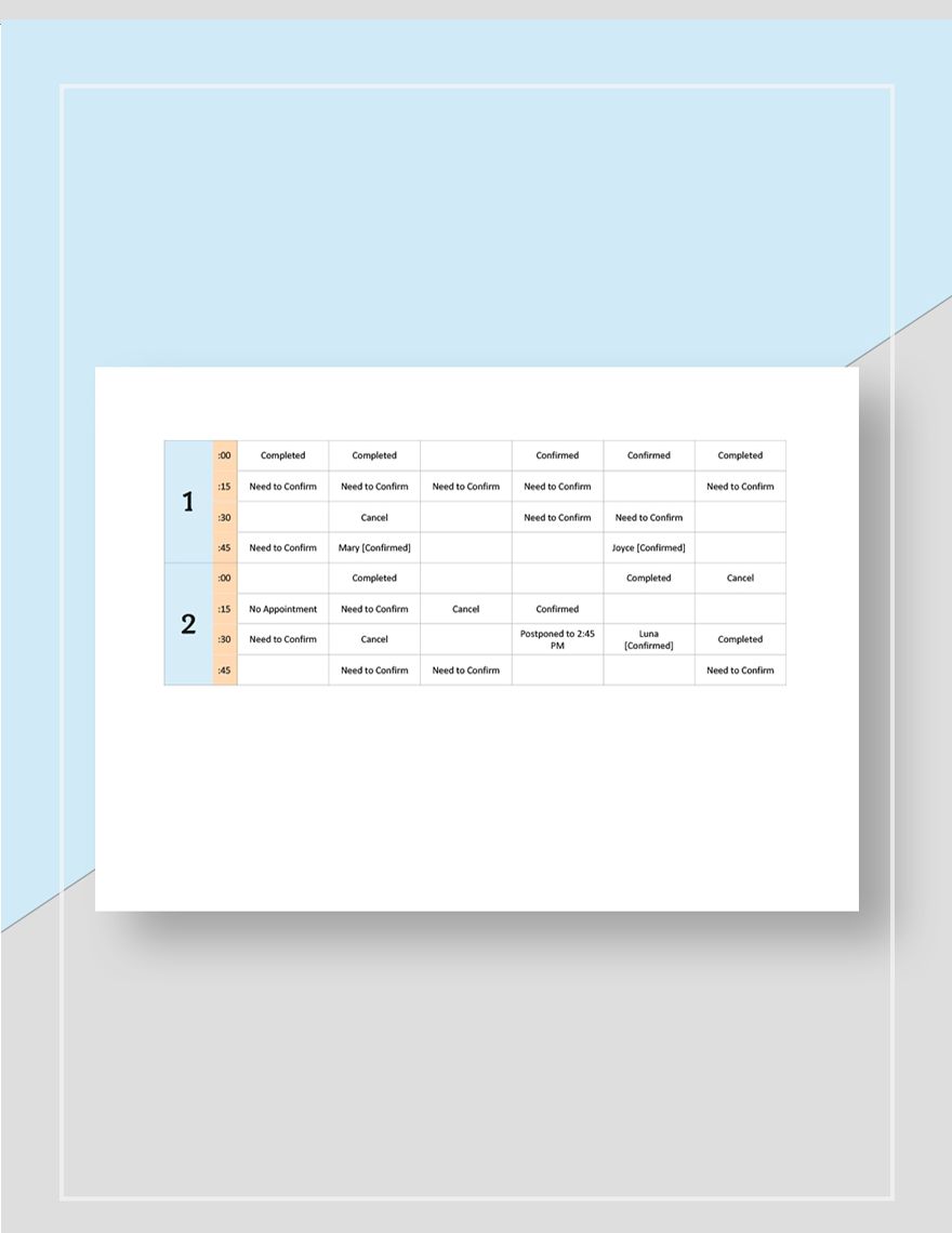 Weekly Appointment Schedule Template