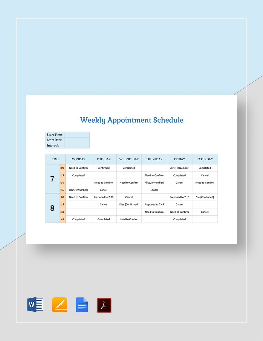 Weekly Appointment Schedule Template