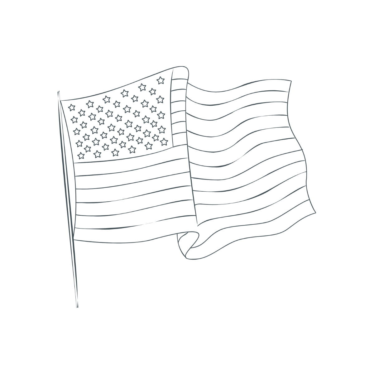 American Flag Waving Outline Vector Template