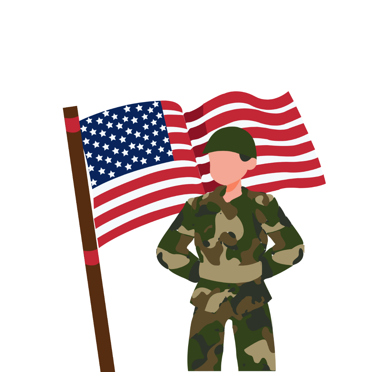 Military Waving American Flag Vector Template