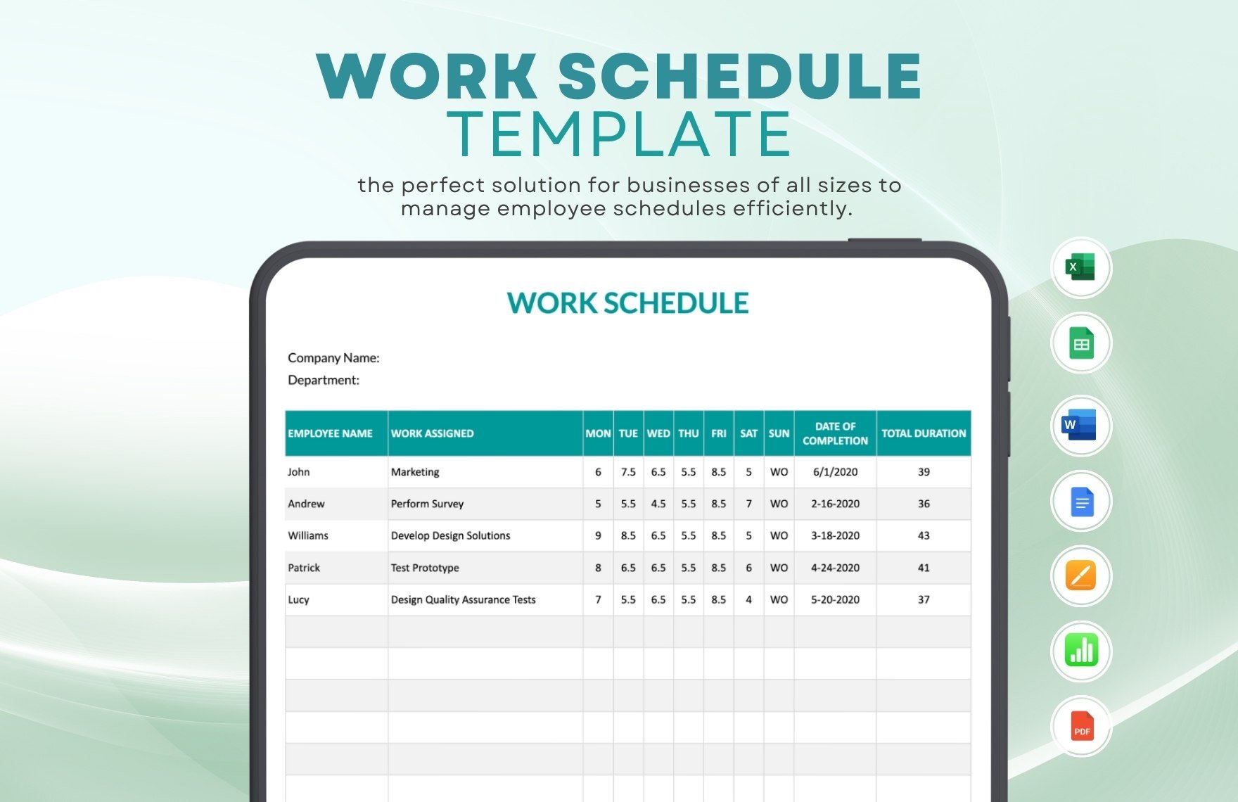 Free Work Schedule Template in Word, Google Docs, Excel, PDF, Google Sheets, Apple Pages, Apple Numbers