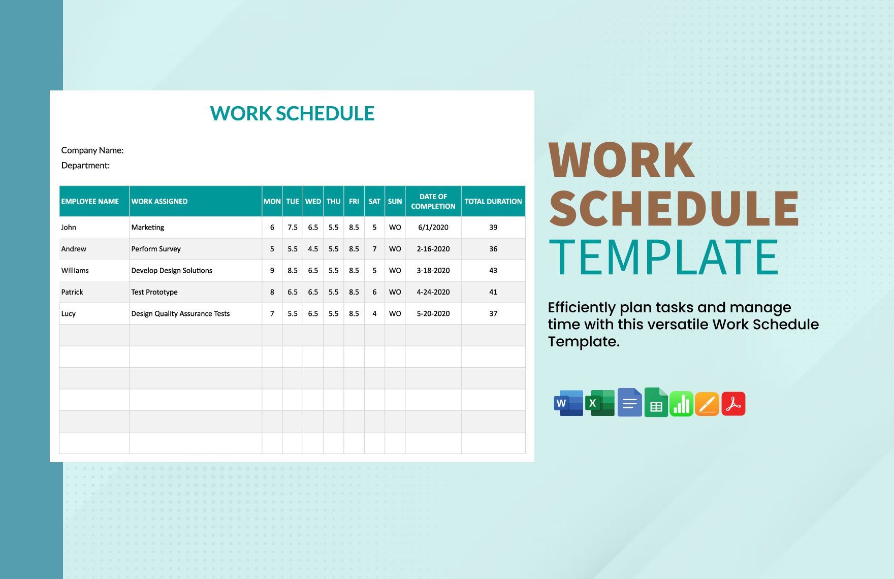 Work Schedule Template in Word, Google Docs, Excel, PDF, Google Sheets, Apple Pages, Apple Numbers
