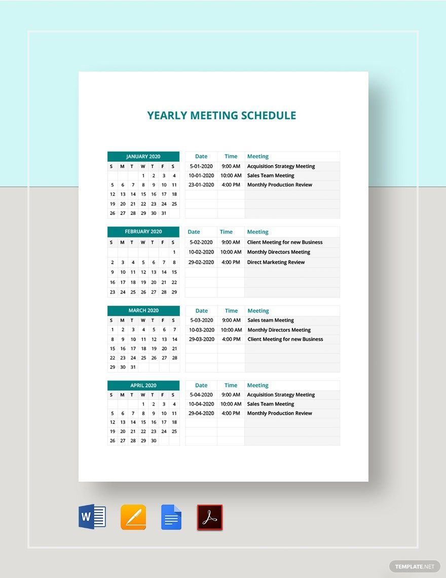 Yearly Meeting Schedule Template