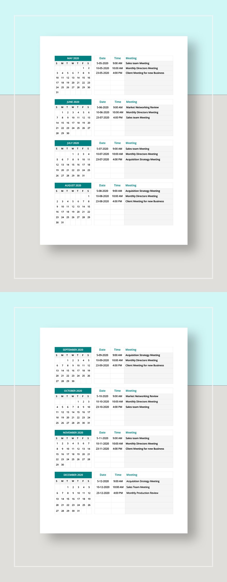 Yearly Meeting Schedule Template