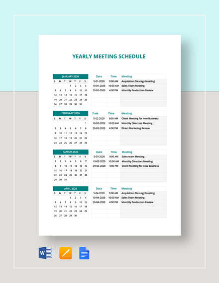 Yearly Meeting Schedule Template Download 195 Schedule In Microsoft 