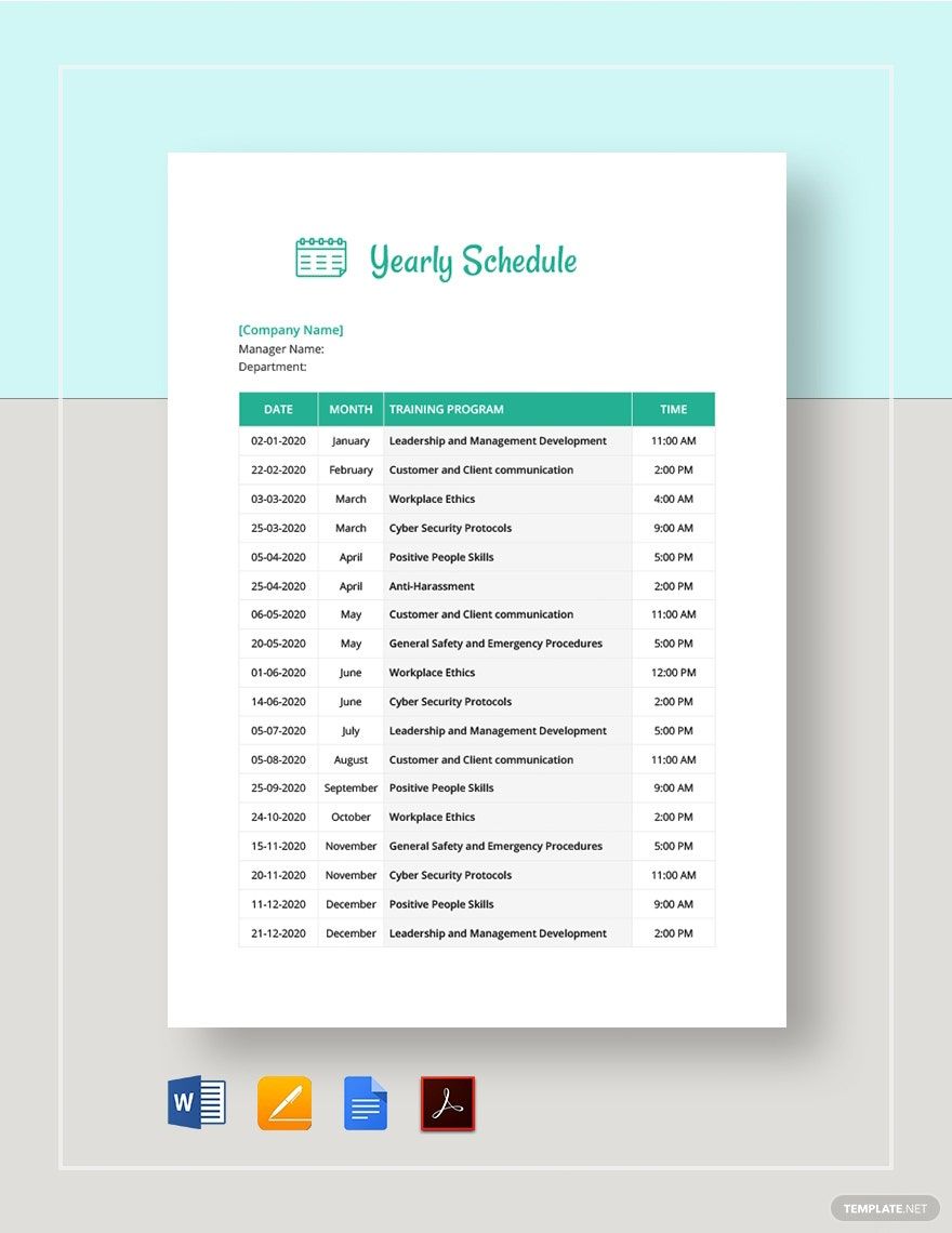 Yearly Schedule Template in Word, Google Docs, PDF, Apple Pages