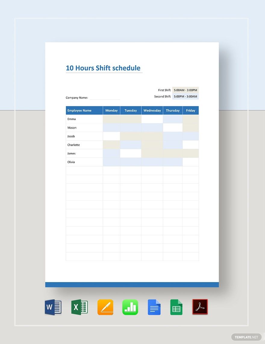 10 Hour Shift Schedule Template