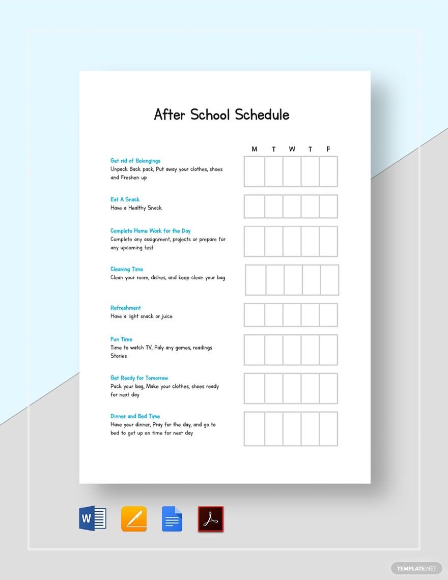 Free Editable After School Schedule Template Word Excel Google 