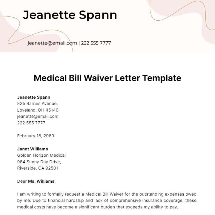 Free Medical Bill Waiver Letter Template